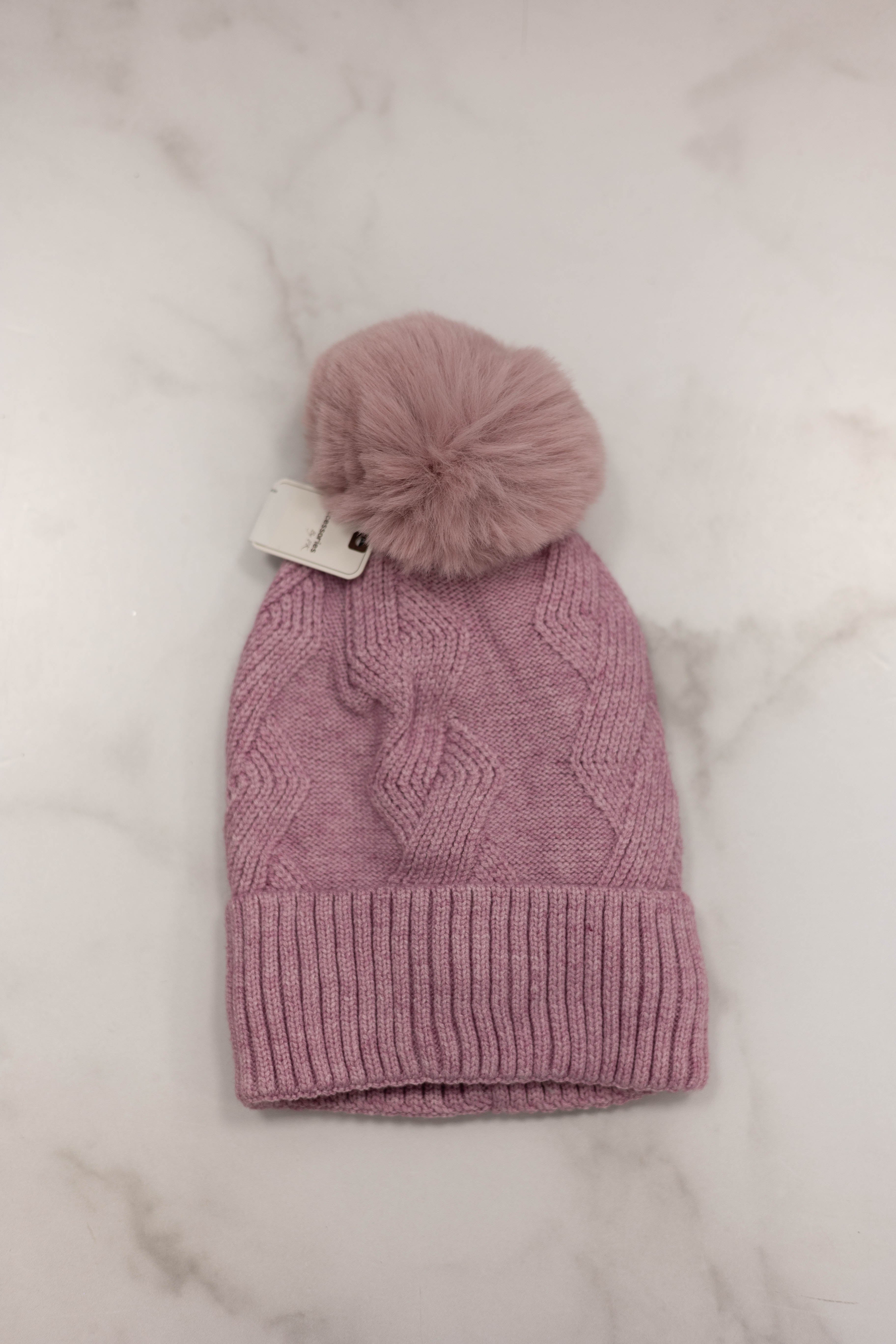 Lavender Pom Knit Patterned Yarn Pom Beanie