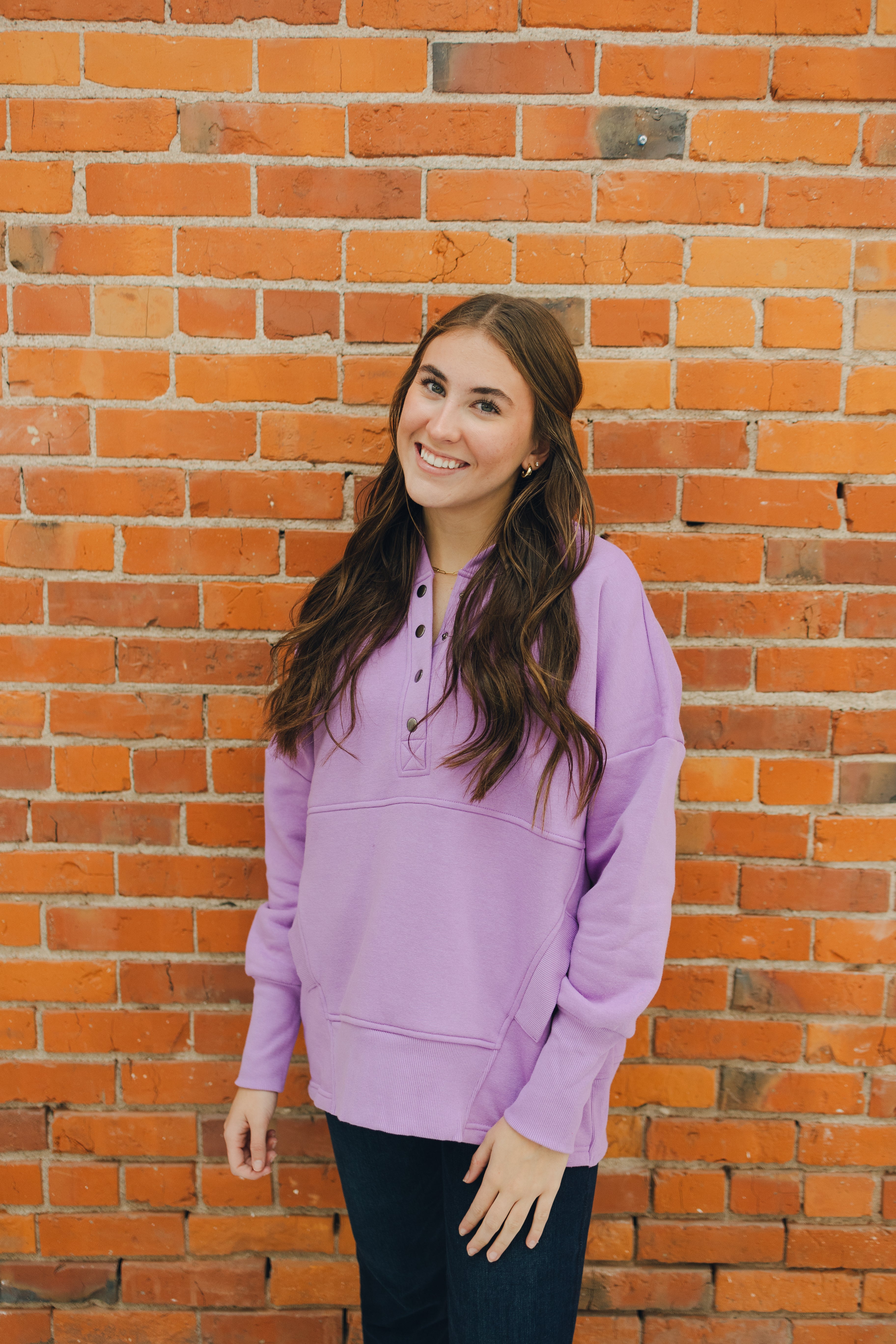 Half Button Fleece Hooded Pullover - Lavender