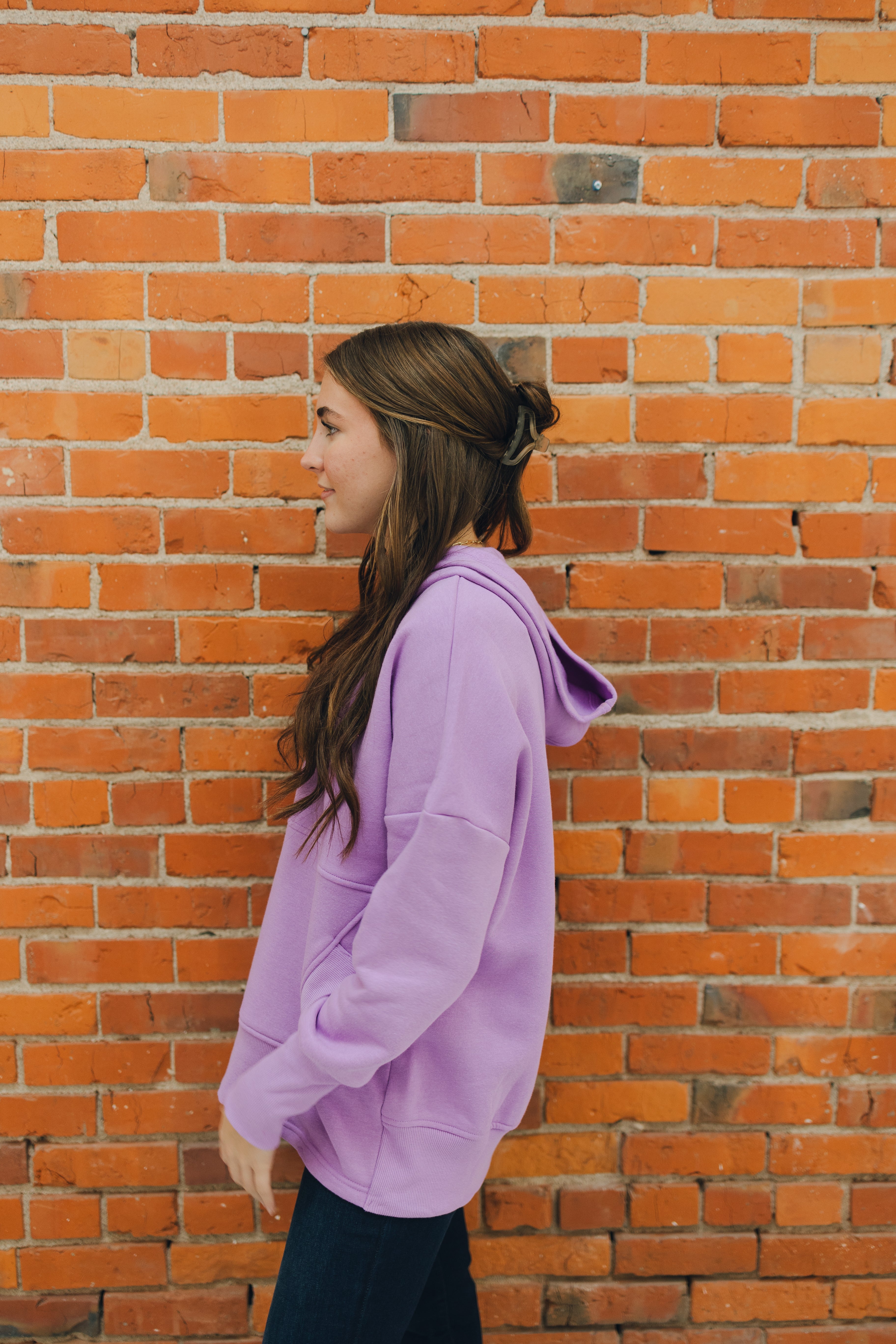 Half Button Fleece Hooded Pullover - Lavender