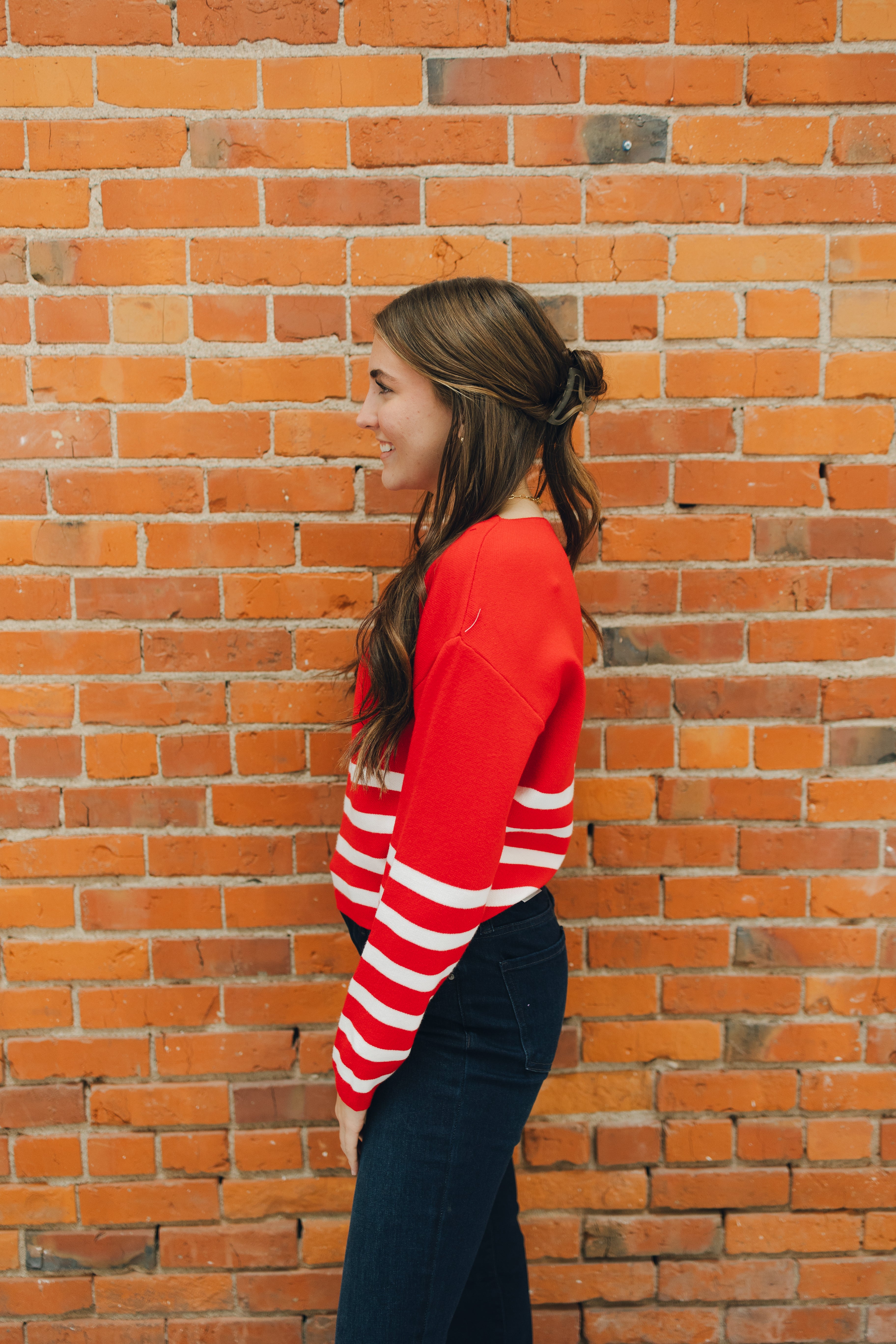 Striped Cropped Sweater - Ruby/Ivory