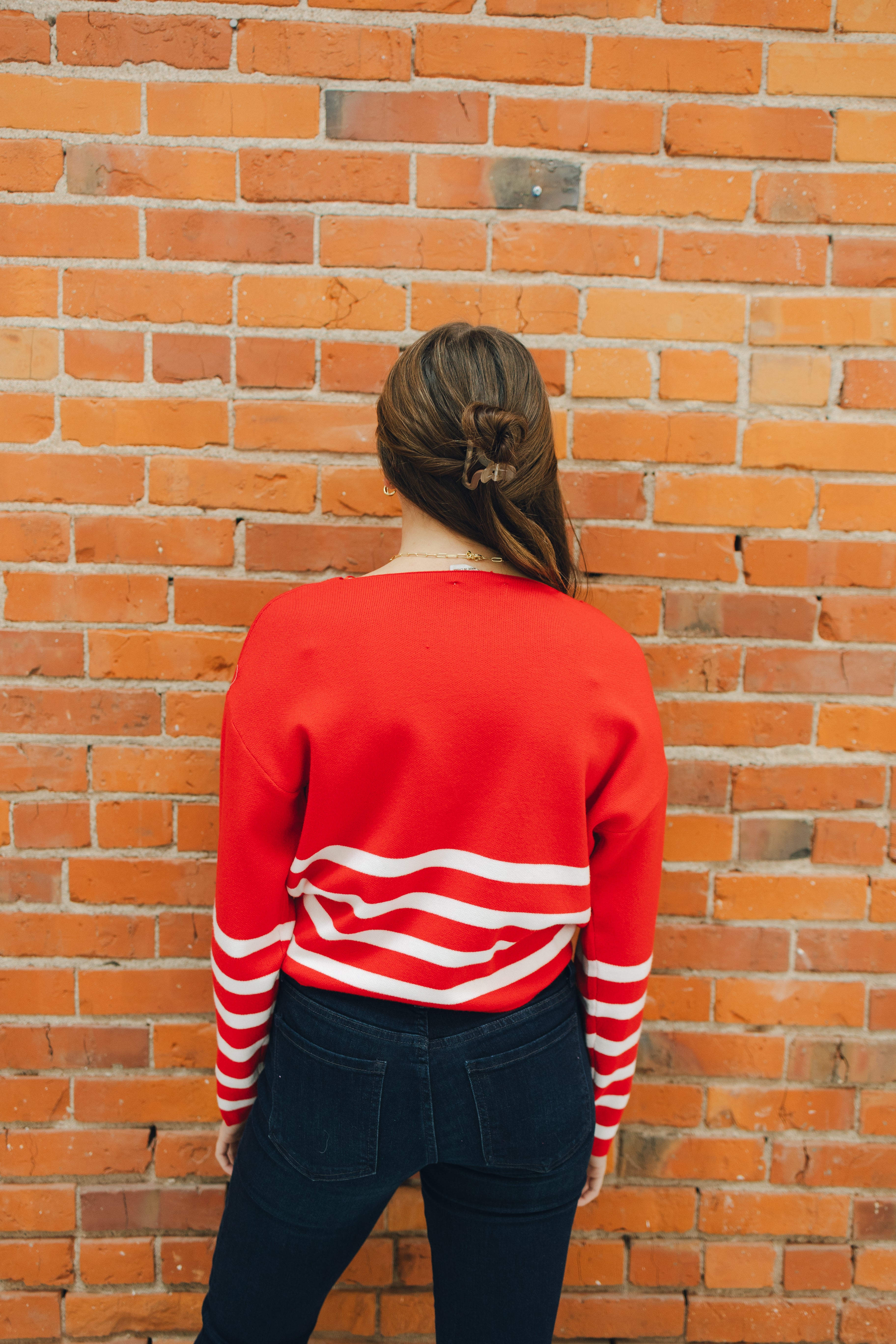 Striped Cropped Sweater - Ruby/Ivory