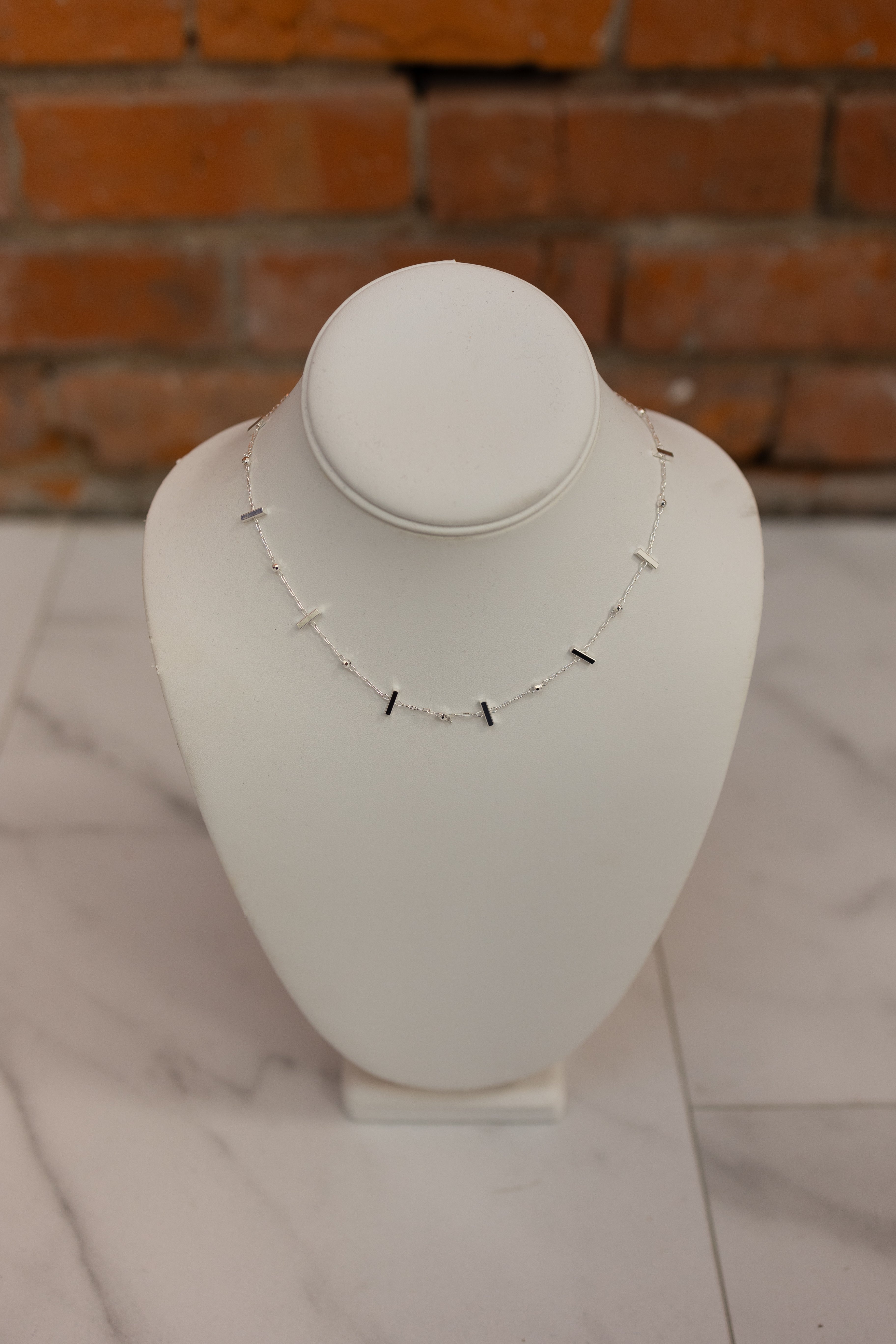 Dainty Necklace With Station Bar Charms