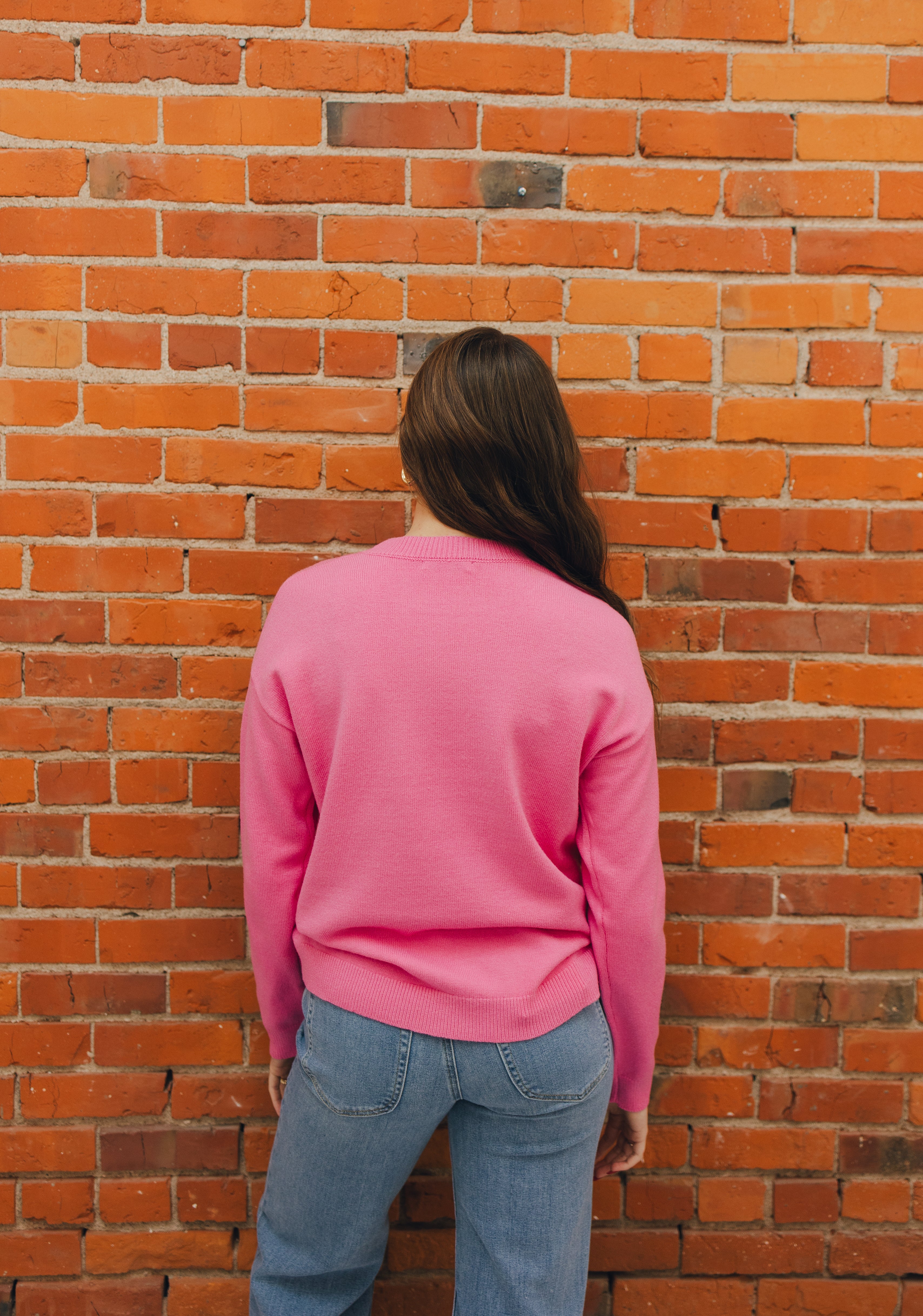 Heart Embroidered Sweater - Hot Pink