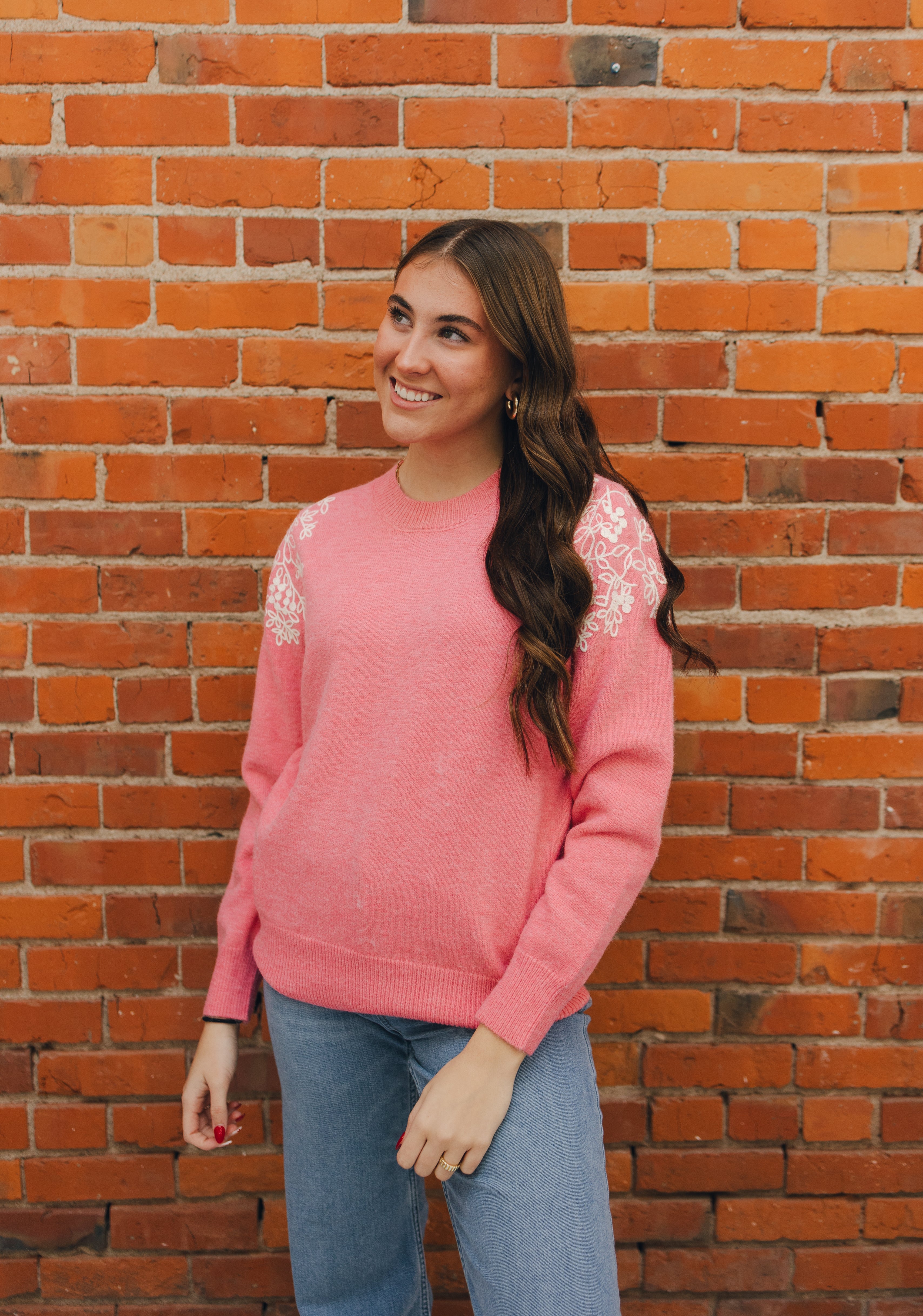 Pink Embroidered Sweater