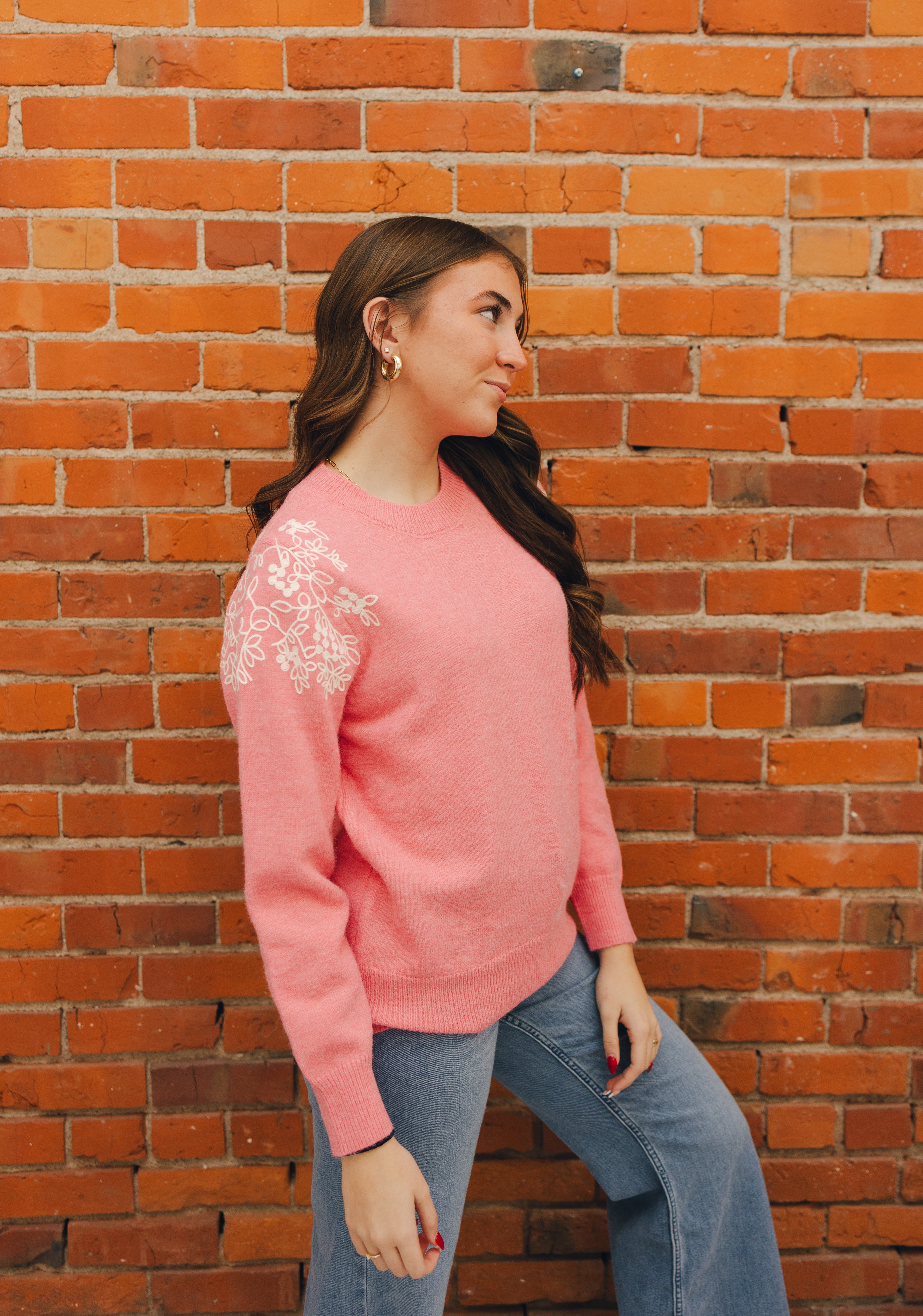 Pink Embroidered Sweater