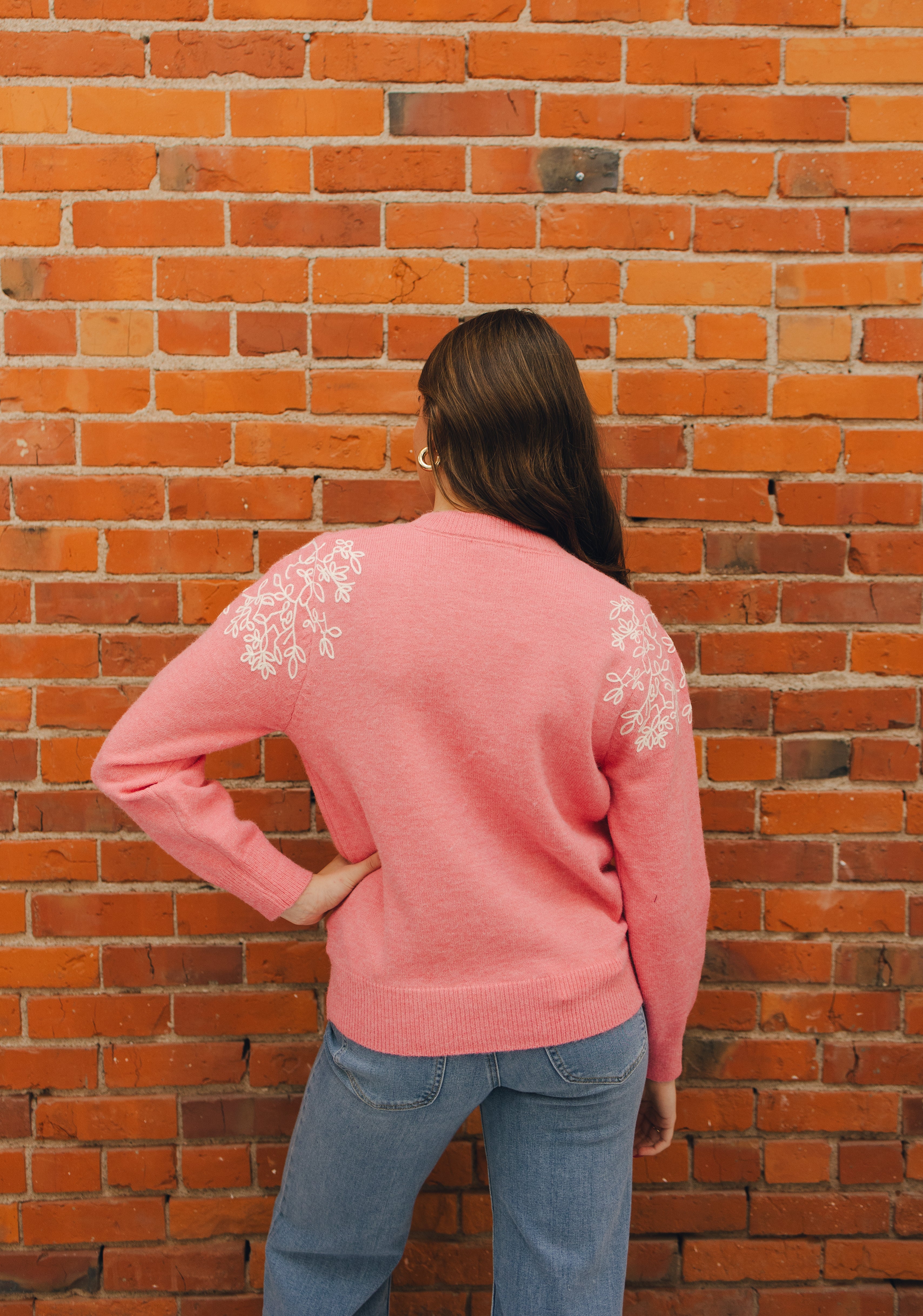 Pink Embroidered Sweater