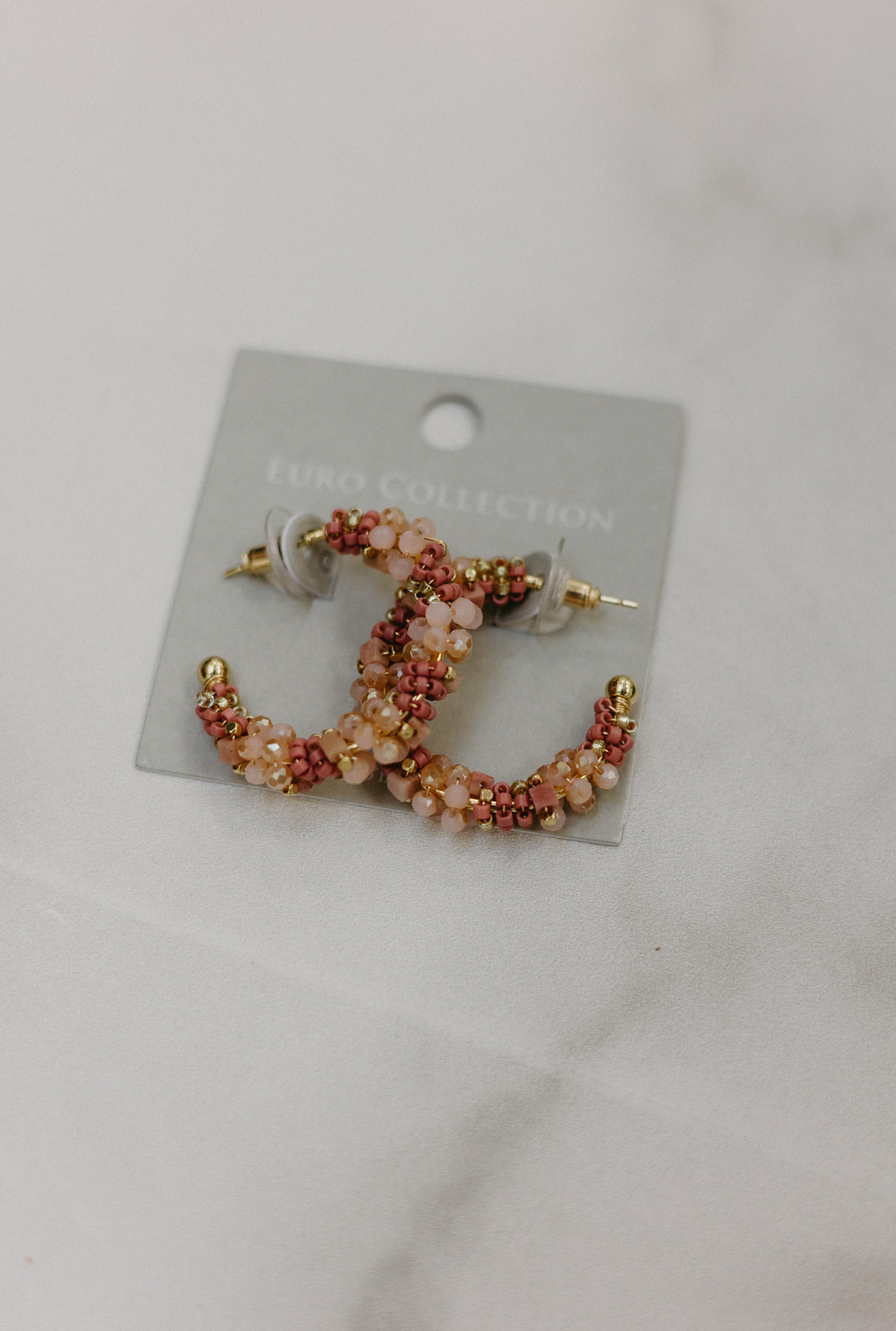 Beaded Hoop Earrings - Pink