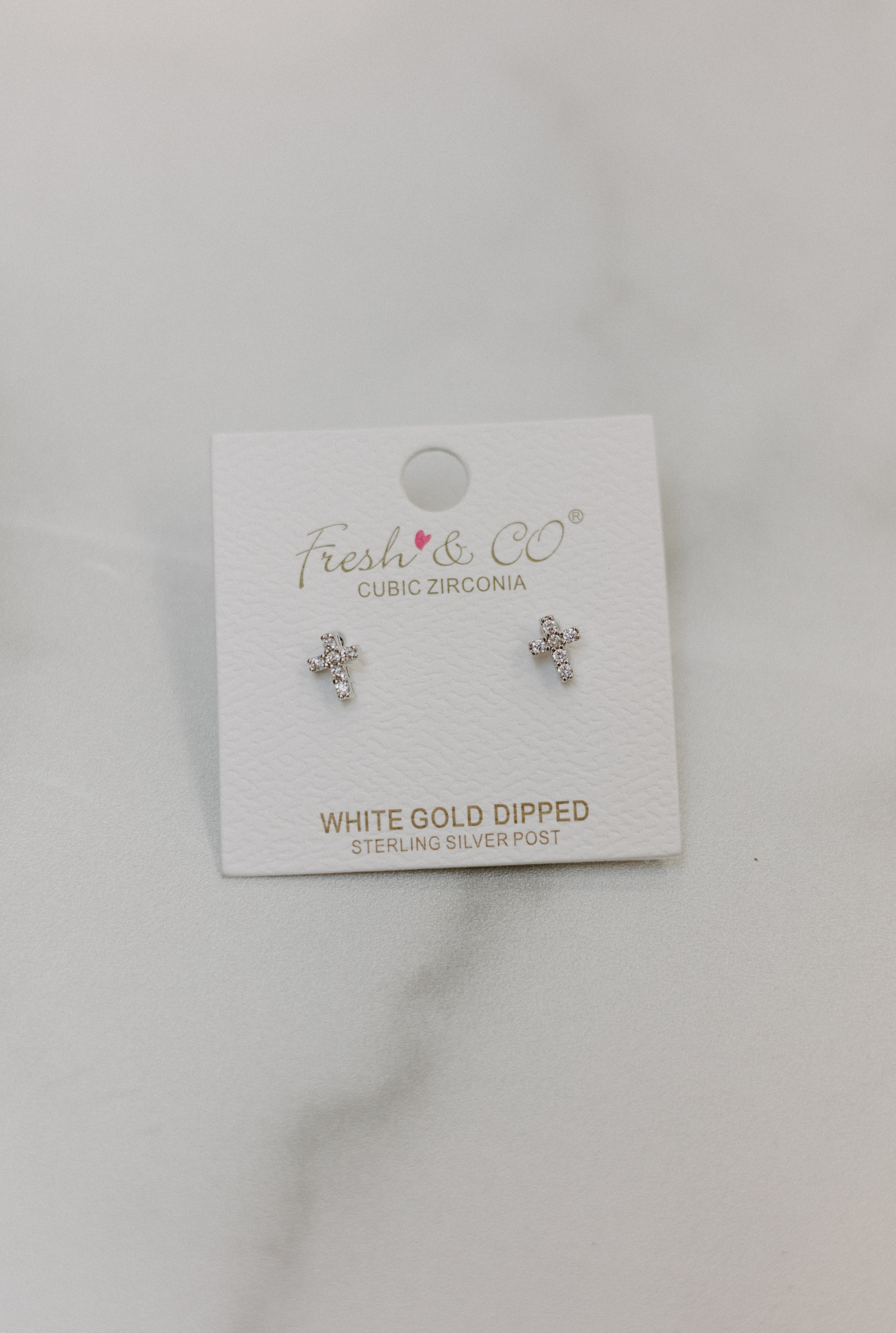 Mini CZ Cross Earrings - Silver