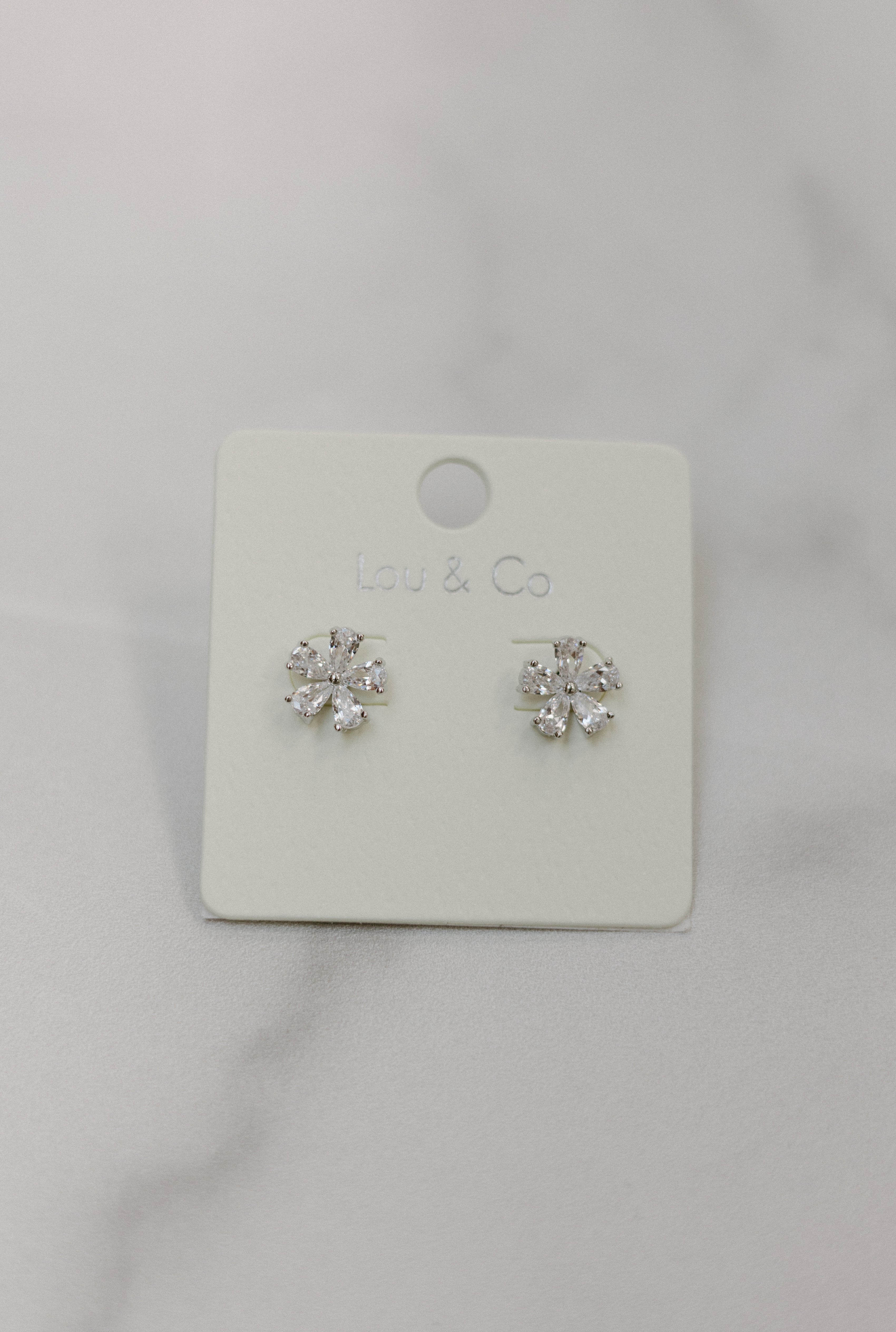 CZ Flower Stud Earrings - Clear