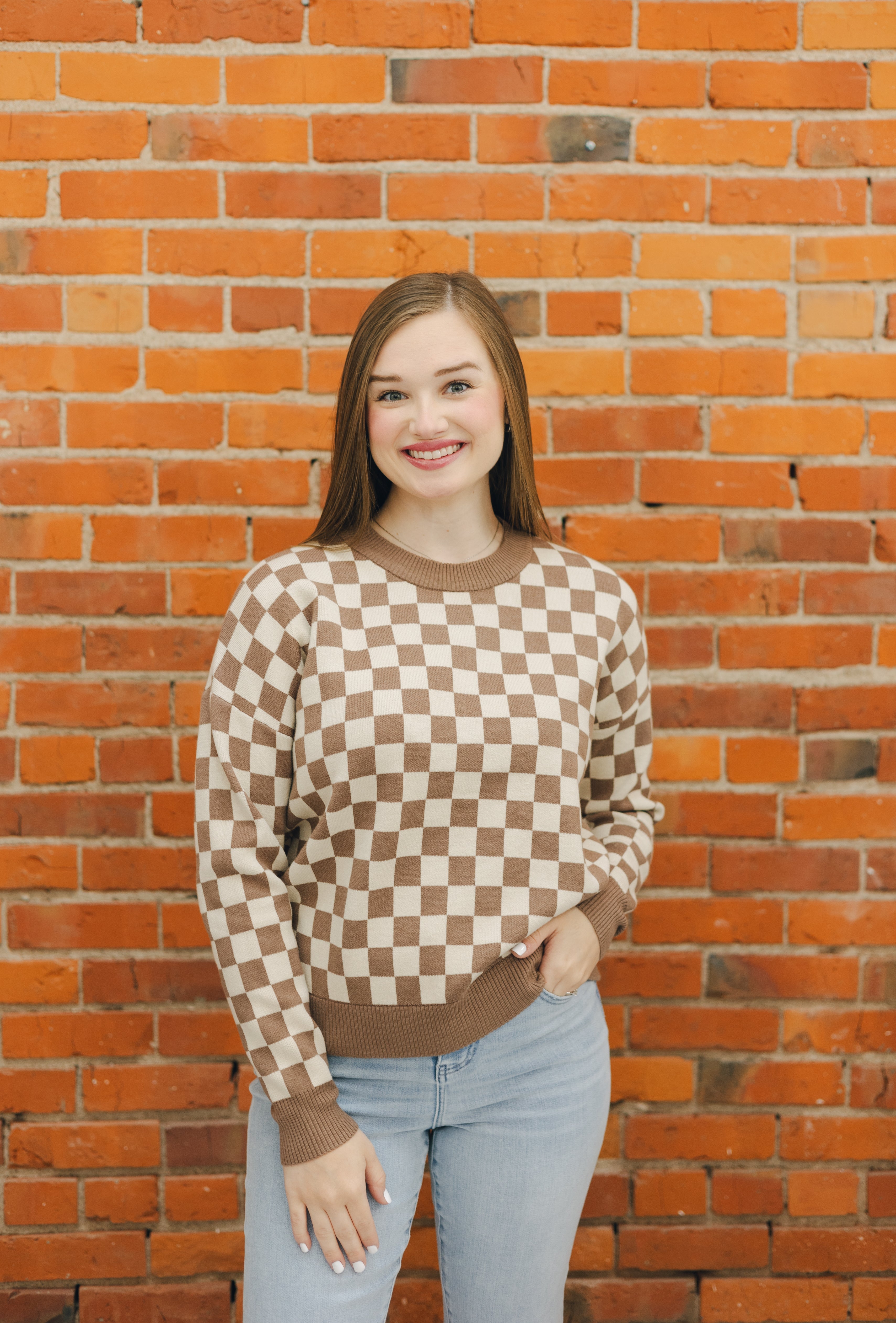 Checkerboard Crew Neck Sweater