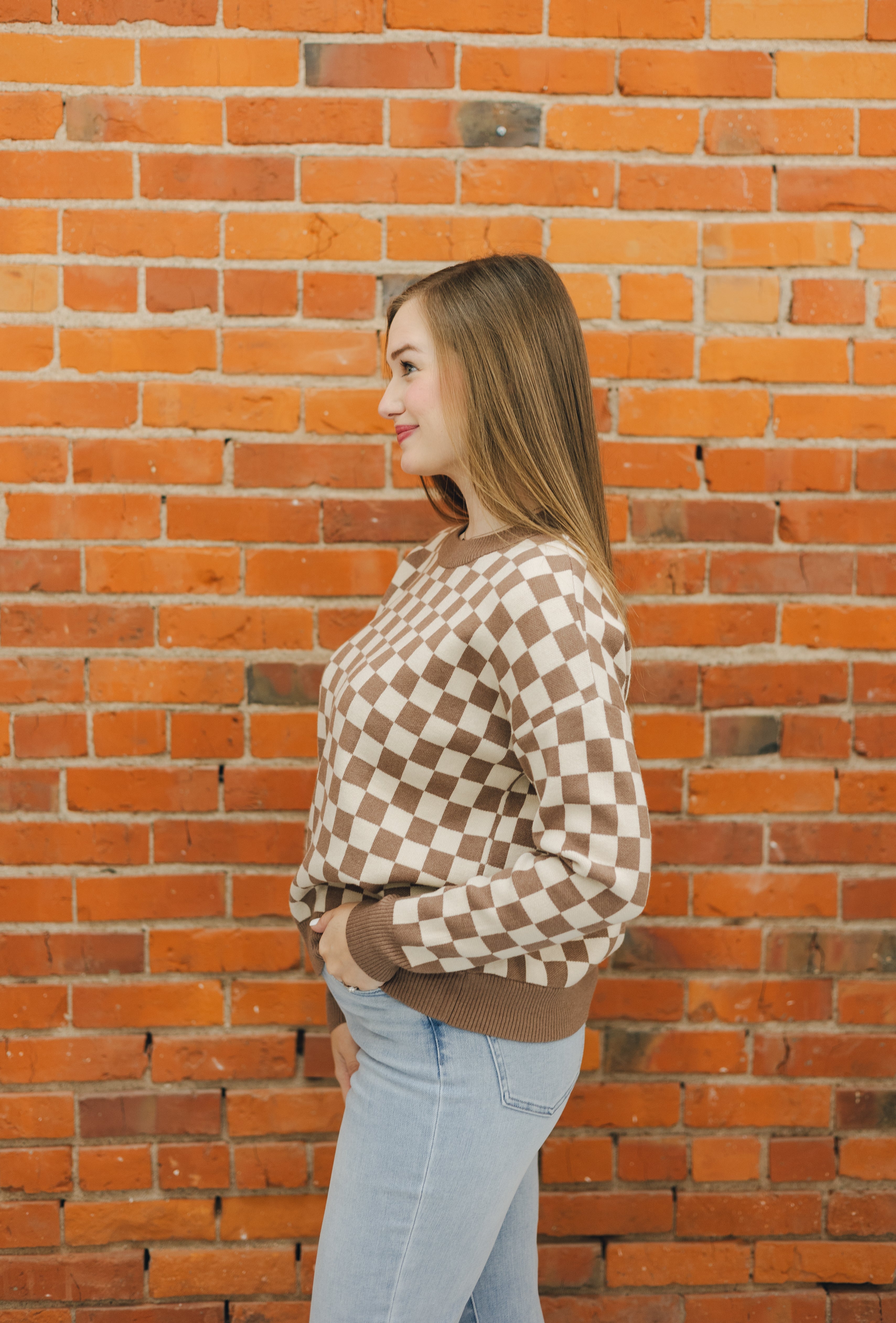 Checkerboard Crew Neck Sweater