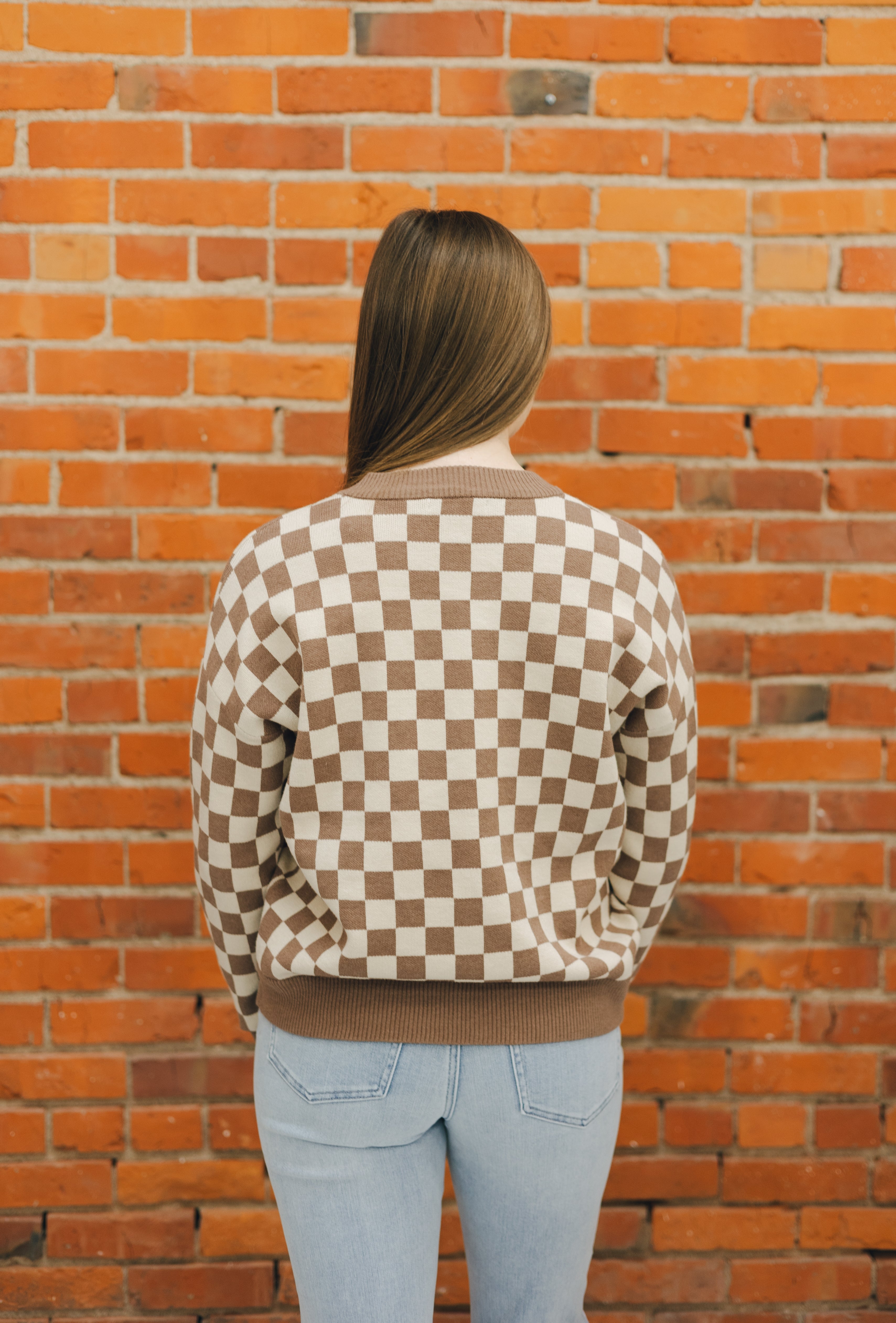 Checkerboard Crew Neck Sweater