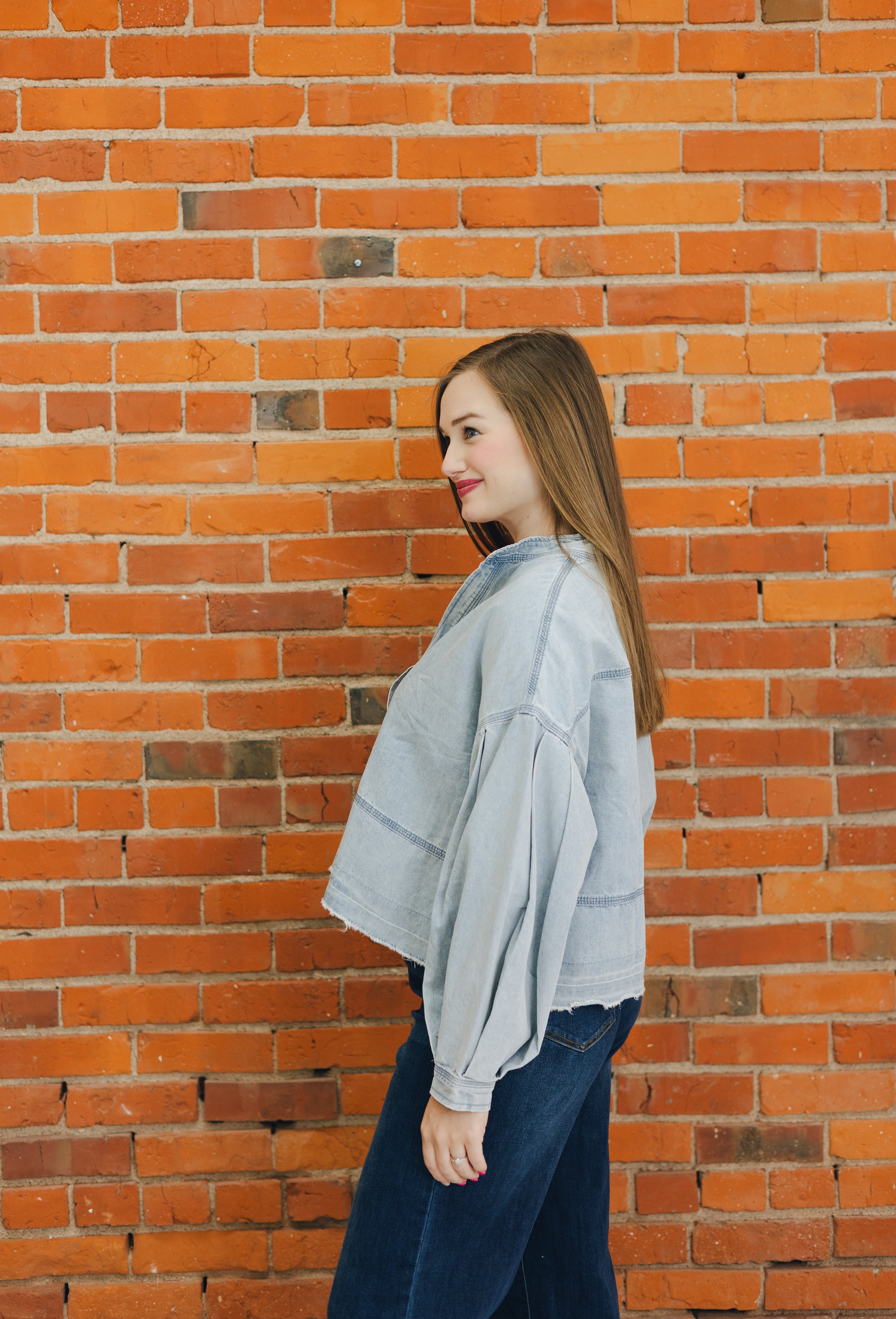 Mineral Washed Denim V-Neck Top