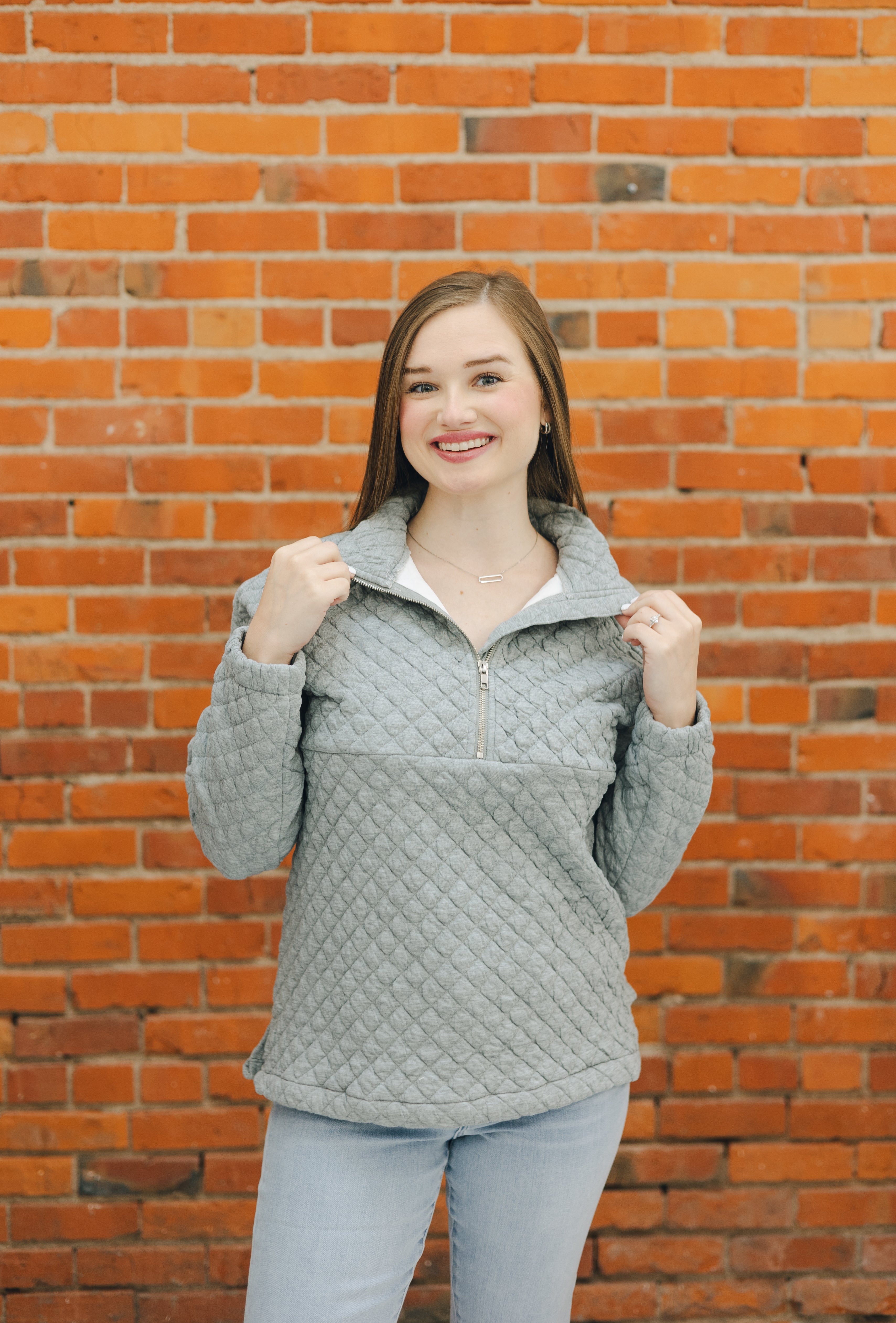 Quilted Half Zip Long Sleeve Top