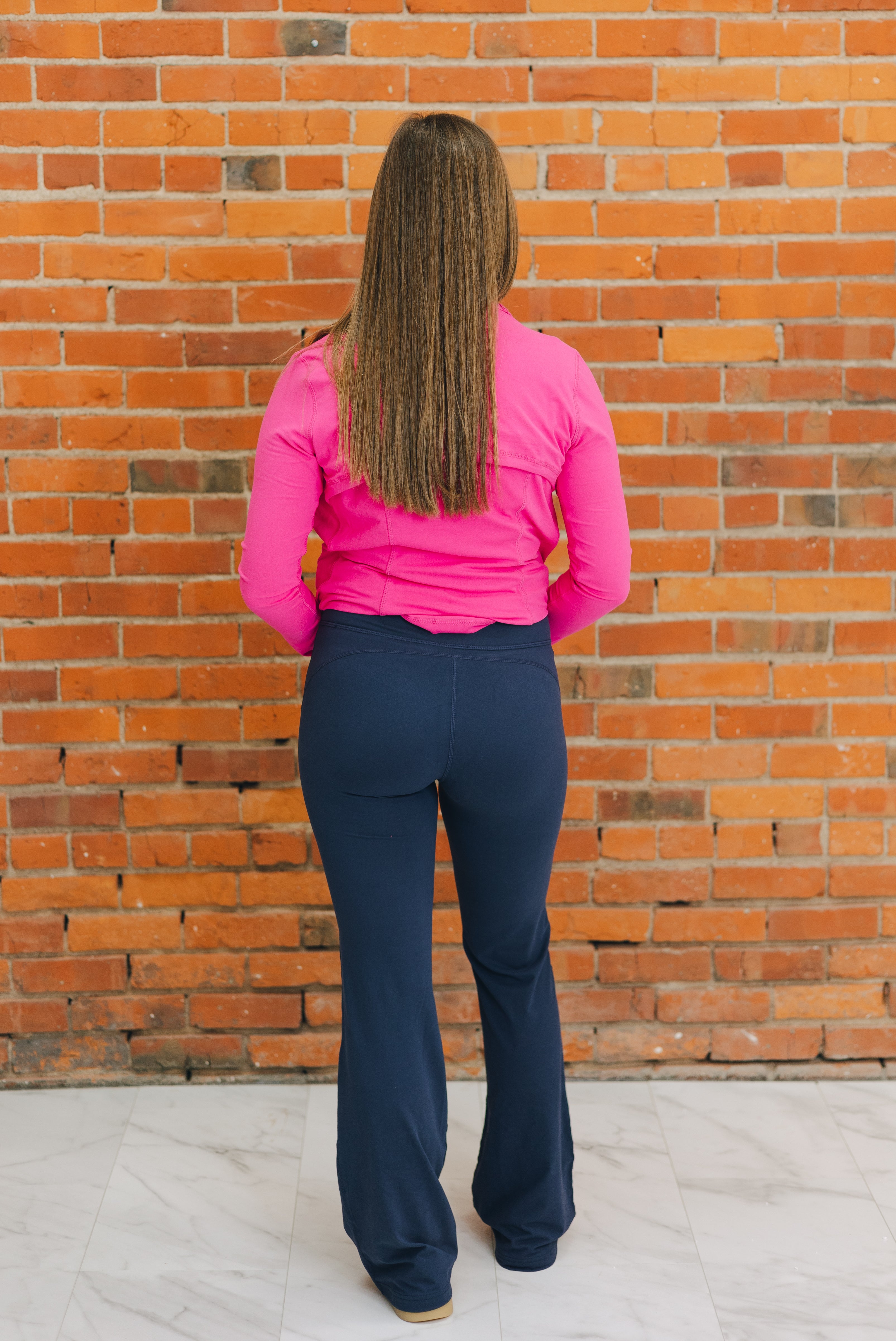 Hi Waist Bell Bottom Yoga Pants - Navy