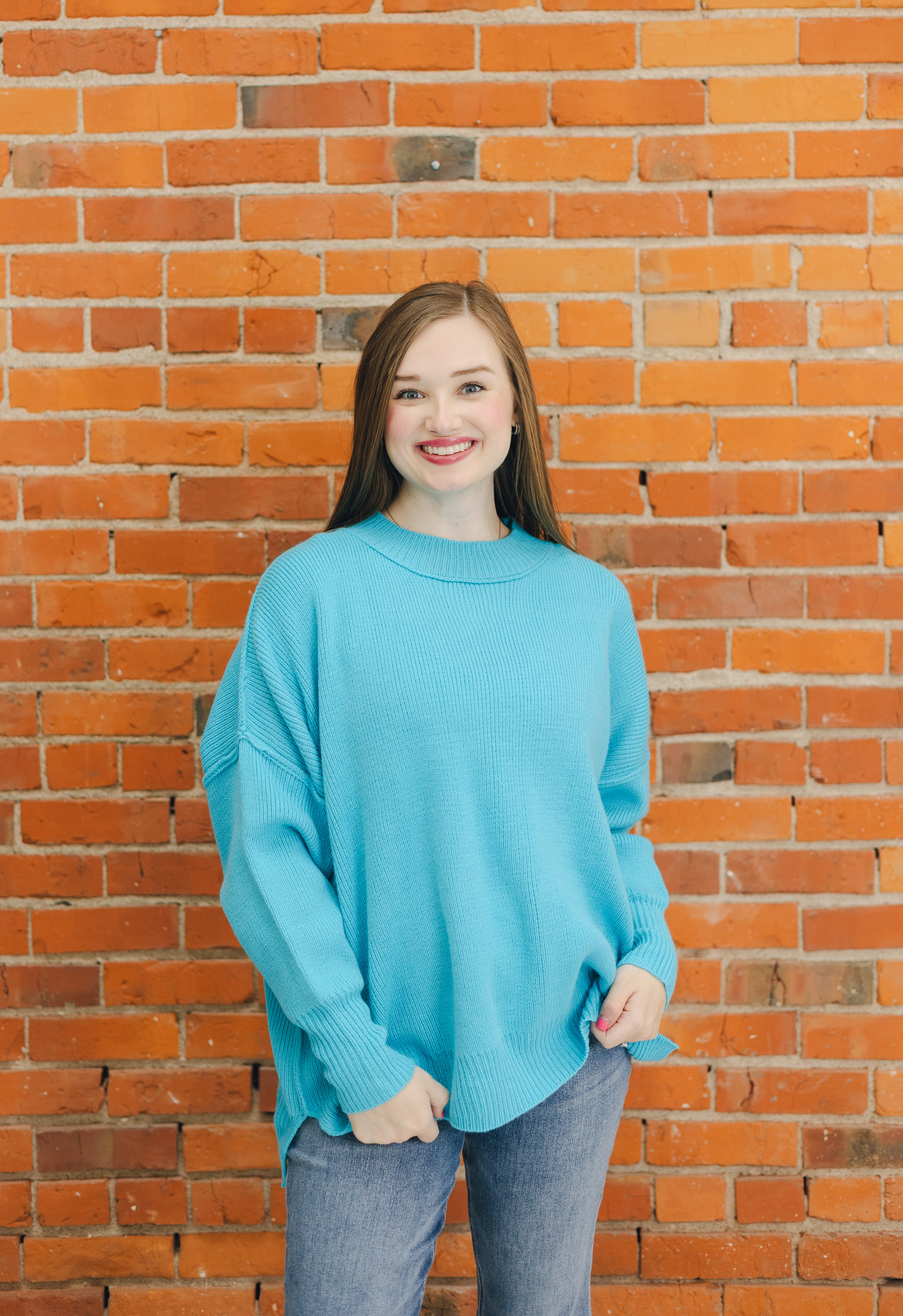 Drop Shoulder Oversized Sweater - Aqua