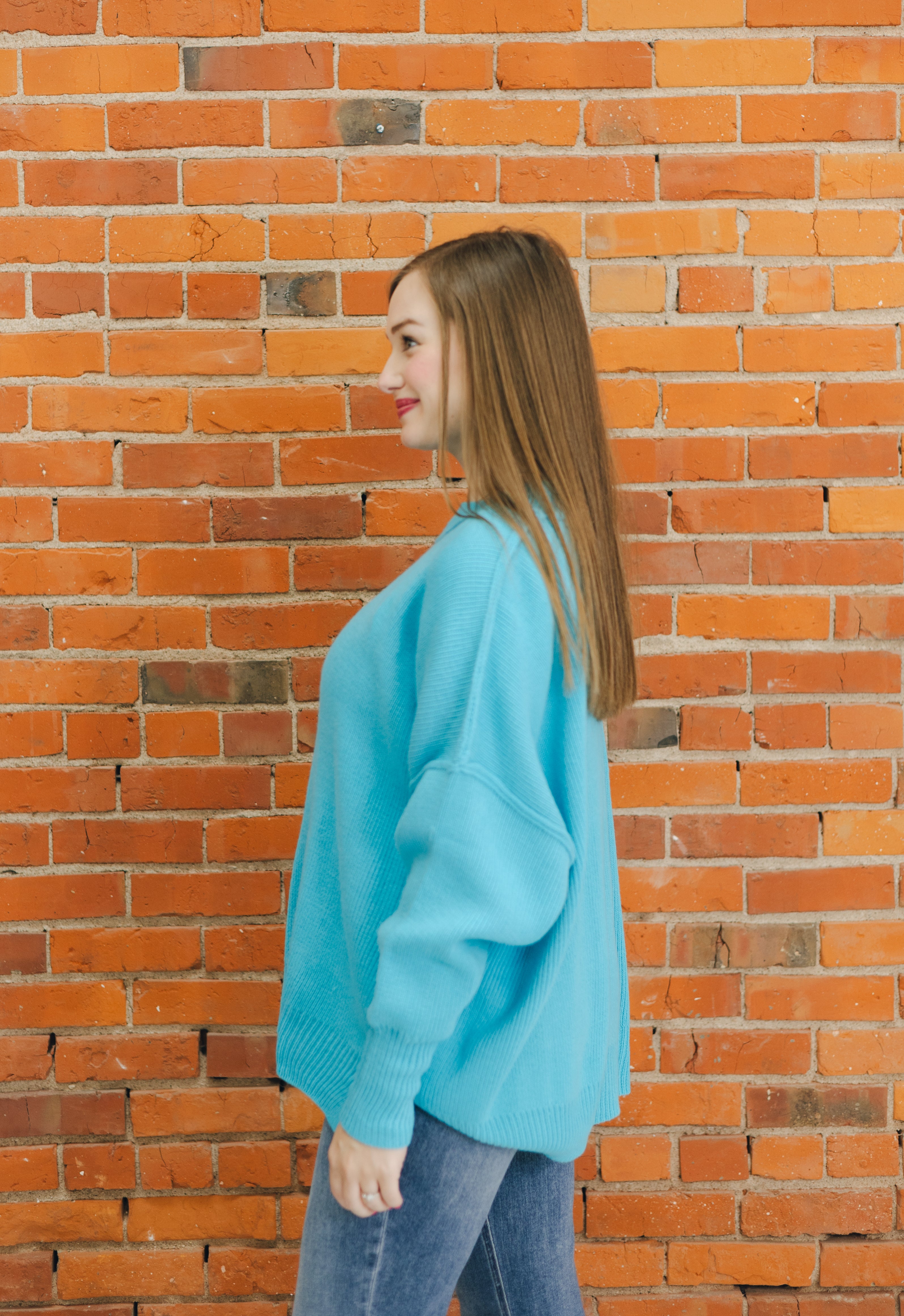 Drop Shoulder Oversized Sweater - Aqua