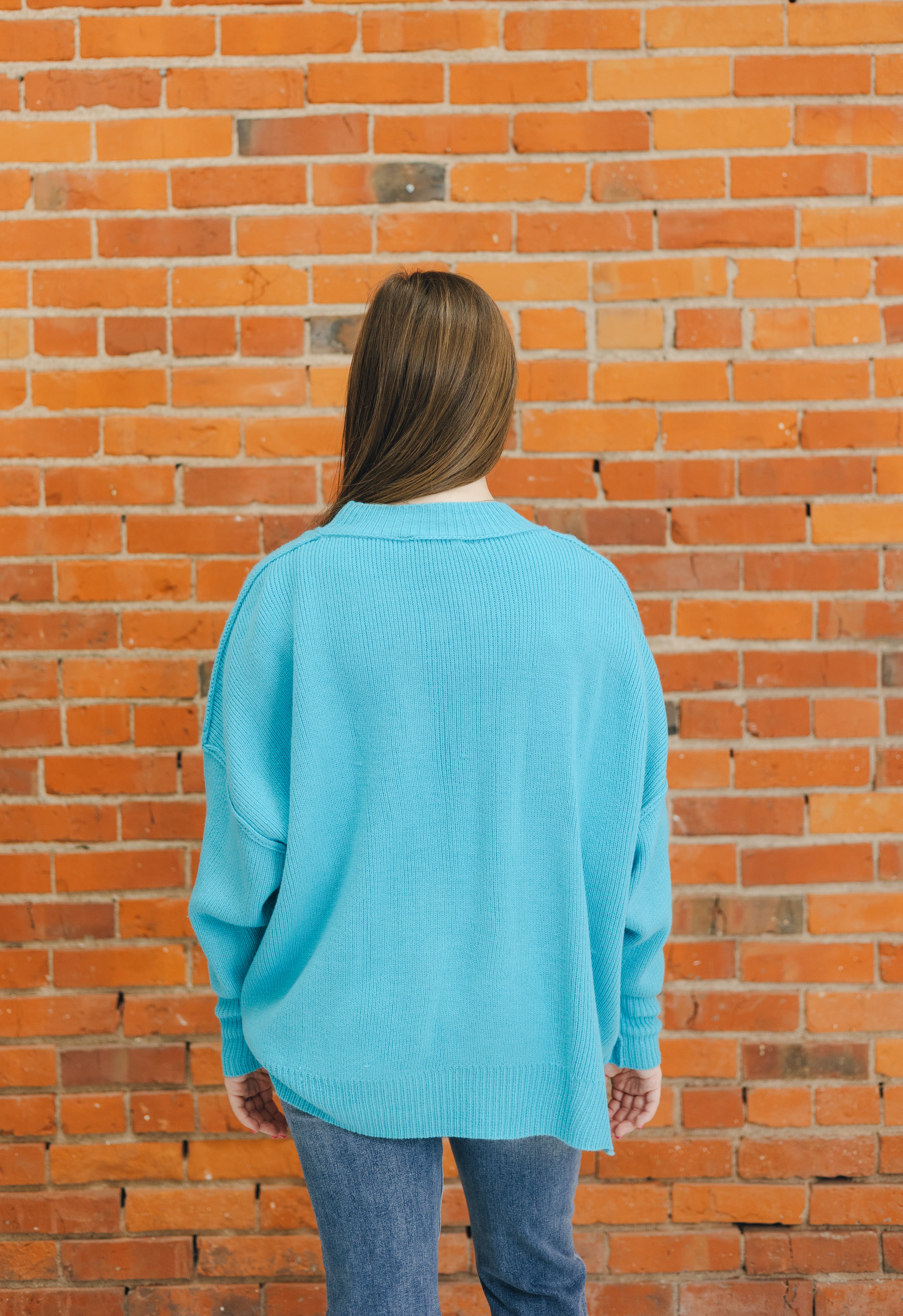 Drop Shoulder Oversized Sweater - Aqua