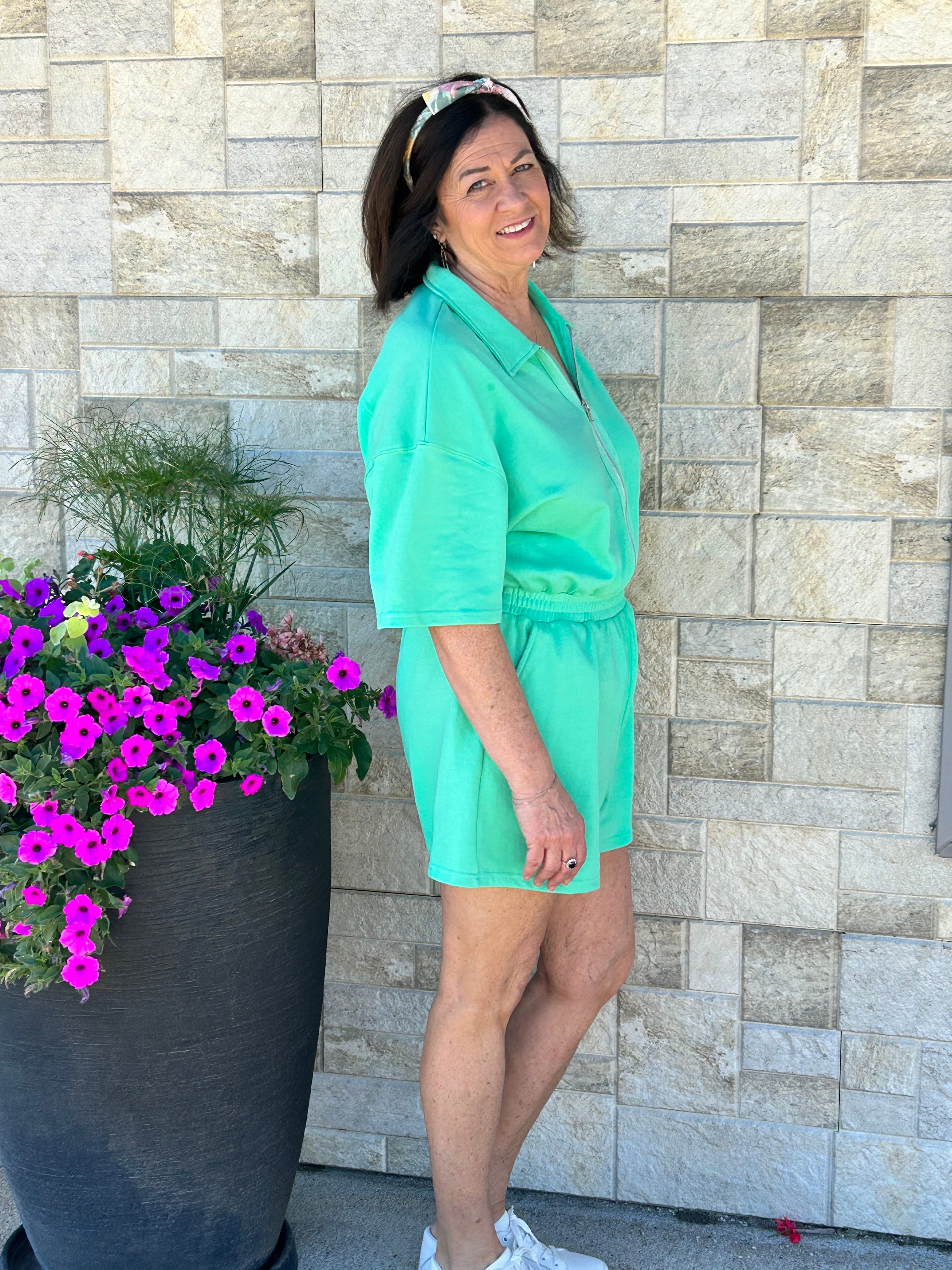 Short Sleeve Romper - Green