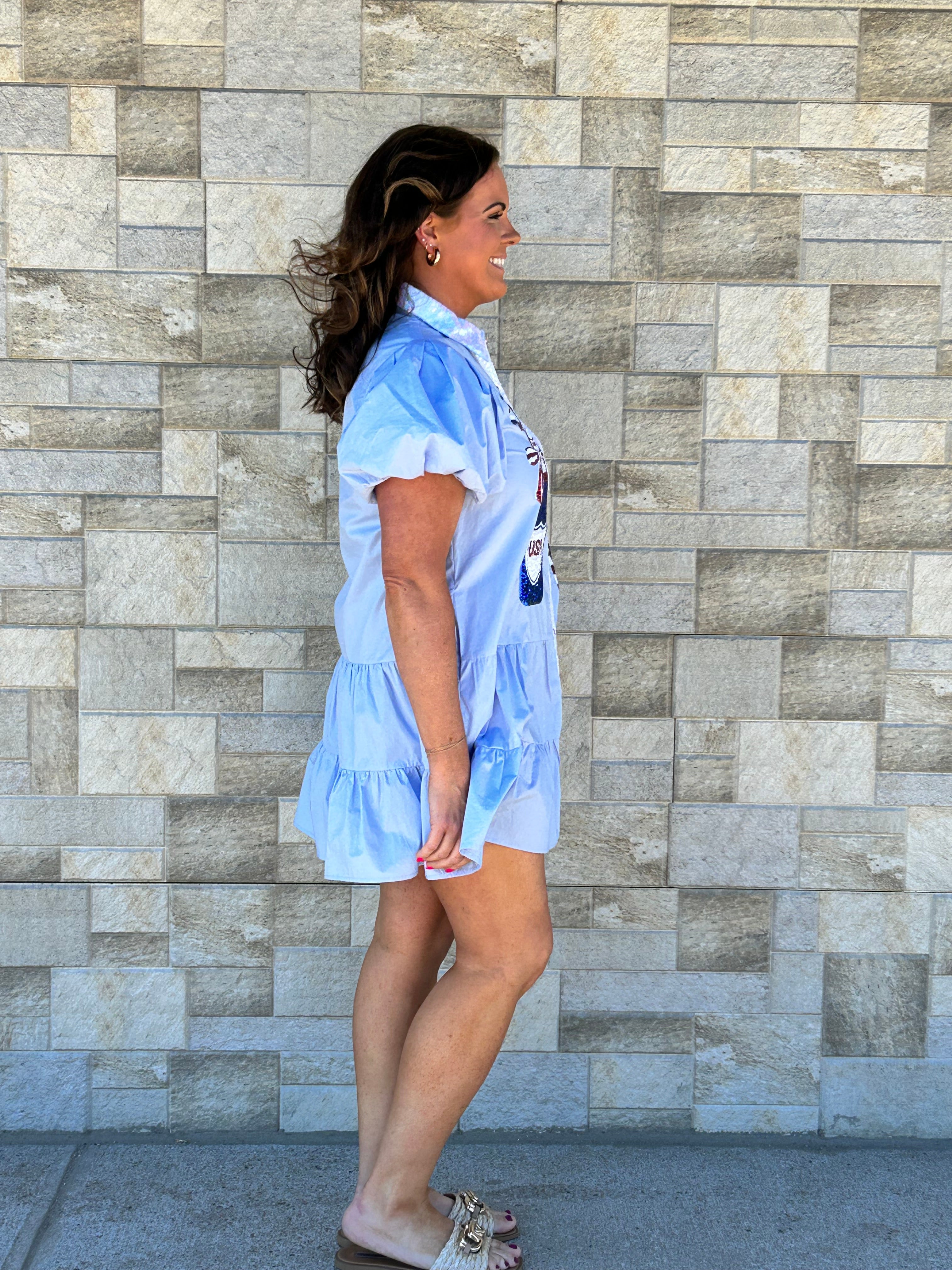 Mini USA Poplin Dress w/ Puff Sleeves