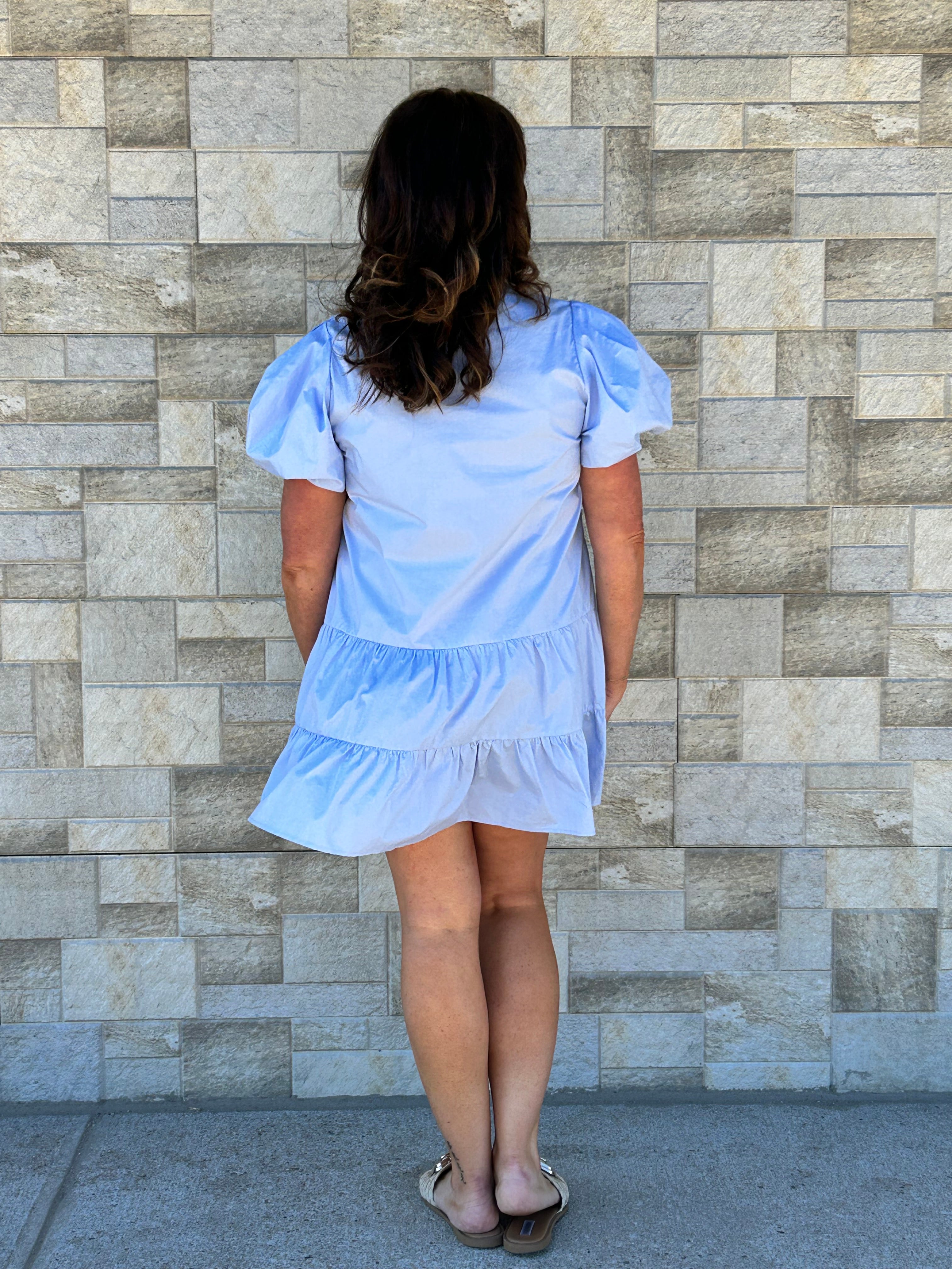 Mini USA Poplin Dress w/ Puff Sleeves