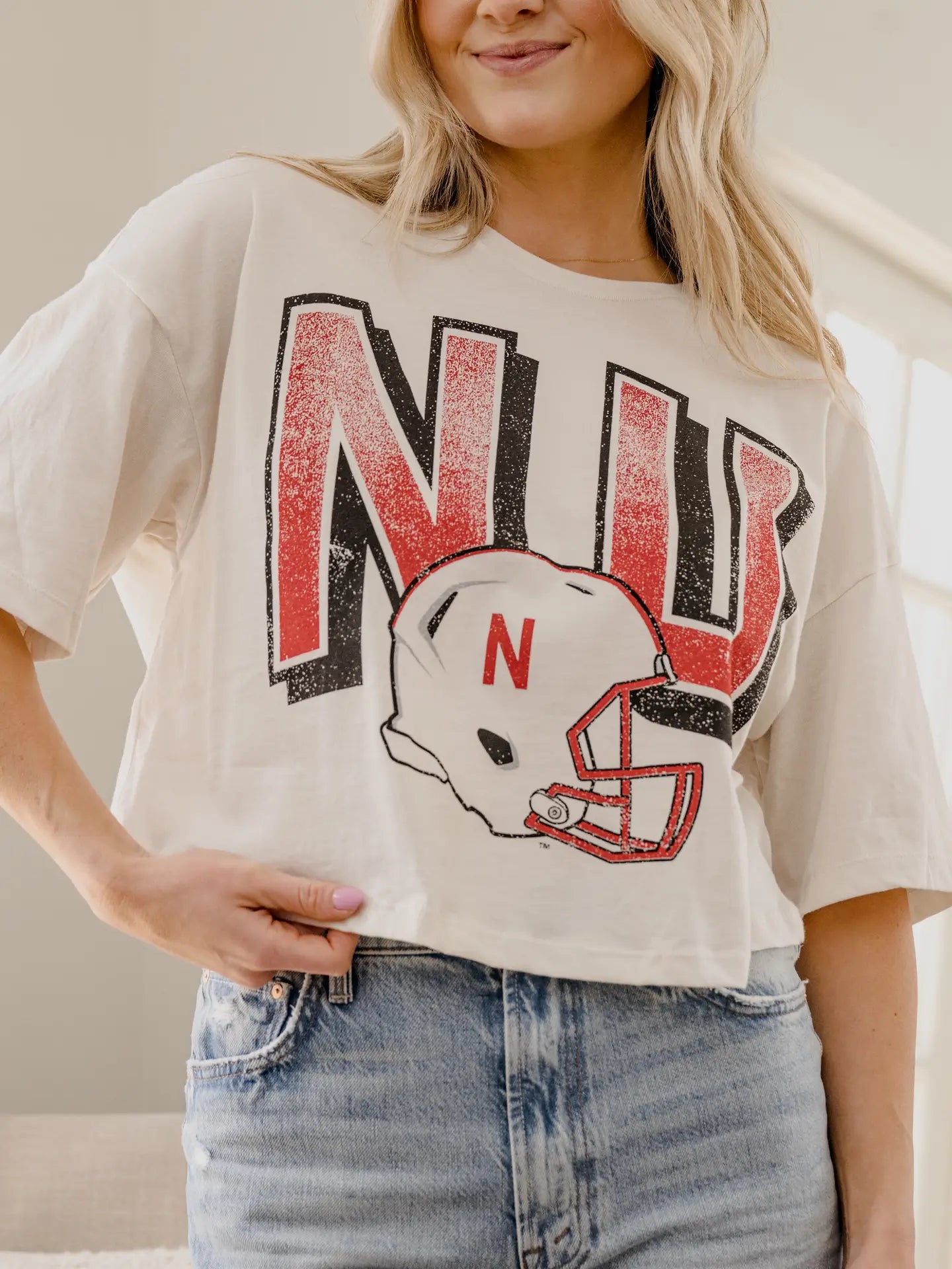 Nebraska Huskers Helmet Cropped Tee